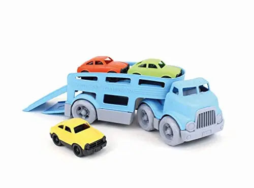 Green Toys Car Carrier, Blue - Pretend Play, Motor Skills, Kids Toy Vehicle. No BPA, phthalates, PVC. Dishwasher Safe, Recycled Plastic, Made in USA (4 Piece Set) Green Toys