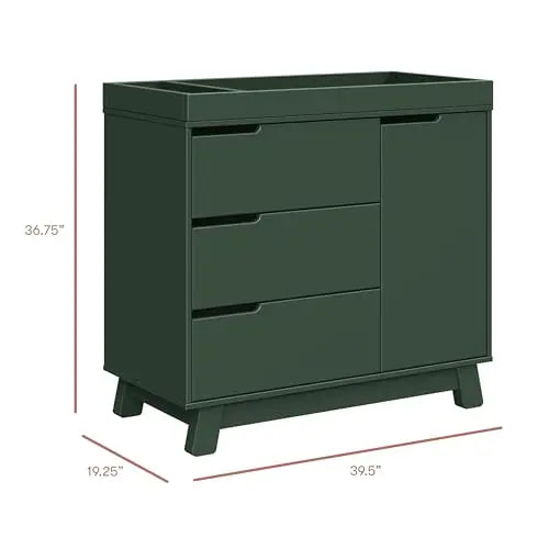 Babyletto Hudson 3-Drawer Changer Dresser with Removable Changing Tray in Forest Green, Greenguard Gold Certified babyletto