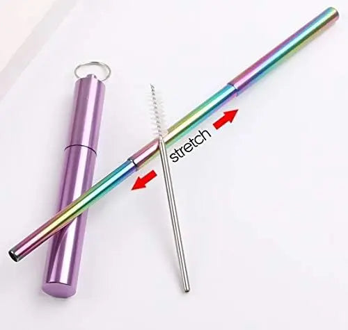 ECO-BUDDY Reusable Metal Straw Collapsible Stainless Steel Drinking Straw Portable Telescopic Straw, Sleek and Elegant, Great Stocking Stuffer !! - Planet First Market