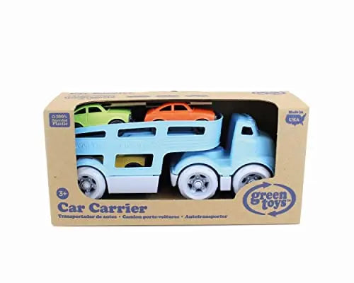 Green Toys Car Carrier, Blue - Pretend Play, Motor Skills, Kids Toy Vehicle. No BPA, phthalates, PVC. Dishwasher Safe, Recycled Plastic, Made in USA (4 Piece Set) Green Toys