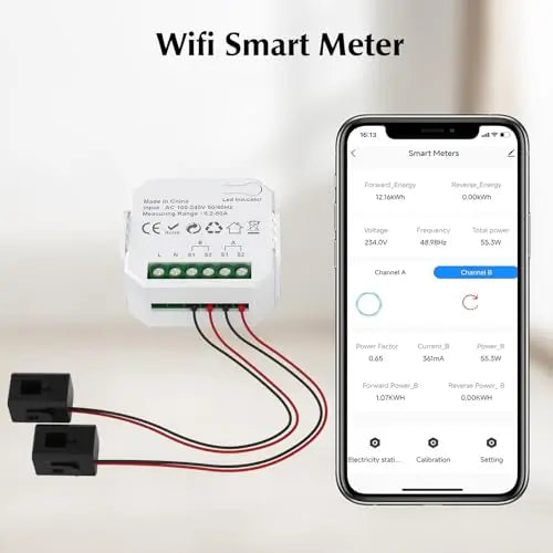 eMylo 2 Channel WiFi Power Meter 80A+80A Smart Power Monitor,Clamp Ammeter Power Monitor,2.4GHz WiFi,Real Time Monitoring,Smart Life/TUYA APP, Compatible with Alexa and Google Assistant Yasorn