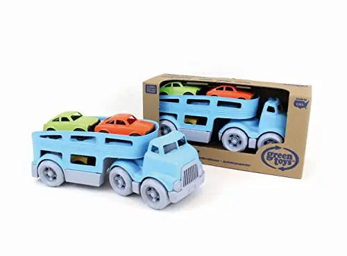 Green Toys Car Carrier, Blue - Pretend Play, Motor Skills, Kids Toy Vehicle. No BPA, phthalates, PVC. Dishwasher Safe, Recycled Plastic, Made in USA (4 Piece Set) Green Toys