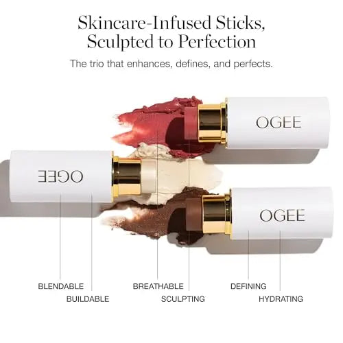 Ogee Face Stick Crystal Collection Trio - Contour Stick Makeup Collection - Certified Organic Contour Palette - Includes Bronzer Stick, Blush Stick & Highlighter Stick - Planet First Market