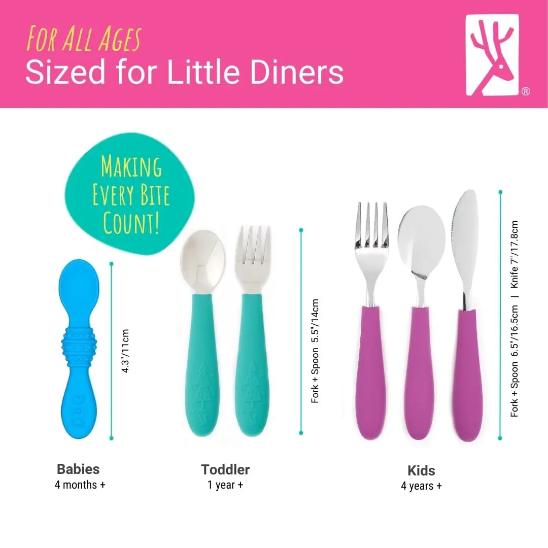 Elk and Friends Kids Silverware with Silicone Handle | Childrens Safe Flatware | Toddler Utensils | Baby Spoons + Forks | Stainless Steel Cutlery - Planet First Market