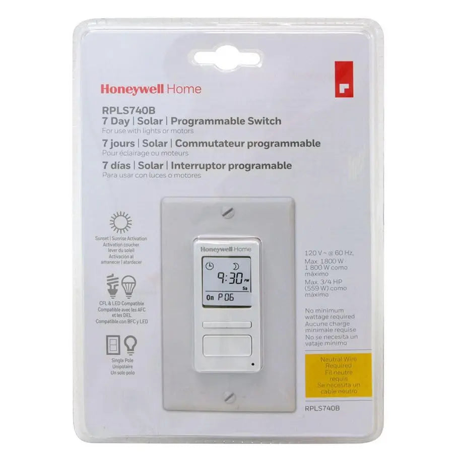 Honeywell Home RPLS740B ECONOswitch 7-Day Solar Programmable Switch, Lights and Motors, Indoor and Outdoor, Energy Saving White - Planet First Market