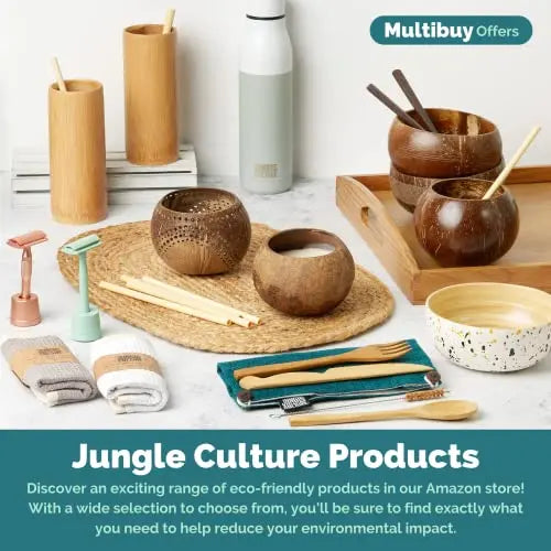 Jungle Culture 2 Polished Coconut Bowl and Wooden Spoons Set with Bamboo Straws • Natural Coconut Smoothie Bowls • Healthy Choice Coco Shell Acai & Buddha Bowls • Eco Friendly Vegan Gifts - Planet First Market