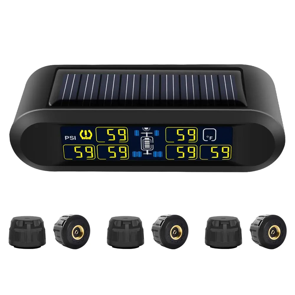 B-Qtech Tire Pressure Monitoring System RV Solar Wireless TPMS High Brightness for Trailer Travel Motorhome(0~199PSI) with 6 Sensors, 5 Alarm Modes Tire Pressure Monitor Real-time Alarm System B-Qtech