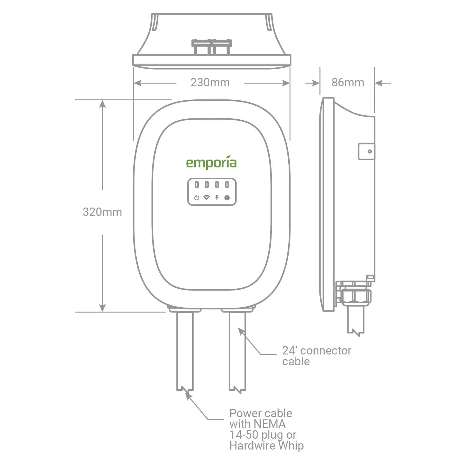 EMPORIA Level 2 EV Charger - NEMA 14-50 EVSE w/ J1772 Charger - 48 amp EV Charger Level 2, 240v WiFi Enabled Electric Vehicle Charging Station, 24ft Electric Car Charger Cable, White - Planet First Market