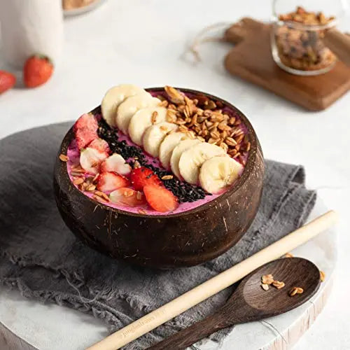 Jungle Culture 2 Polished Coconut Bowl and Wooden Spoons Set with Bamboo Straws • Natural Coconut Smoothie Bowls • Healthy Choice Coco Shell Acai & Buddha Bowls • Eco Friendly Vegan Gifts - Planet First Market