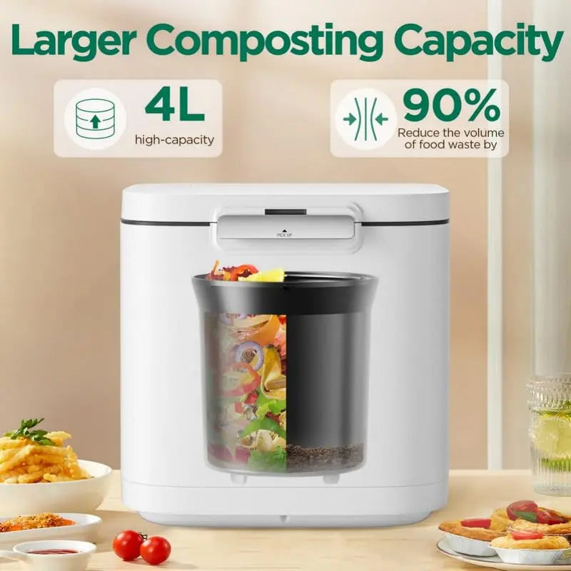 4L Electric Composter for Kitchen, Smart Compost Bin Outdoor/Indoor, Odorless/Auto-Cleaning/ 3 Modes/Intelligent LED Display, Turn Food Waste to Fertilizer for Garden, Food Waste Compost Machine - Planet First Market