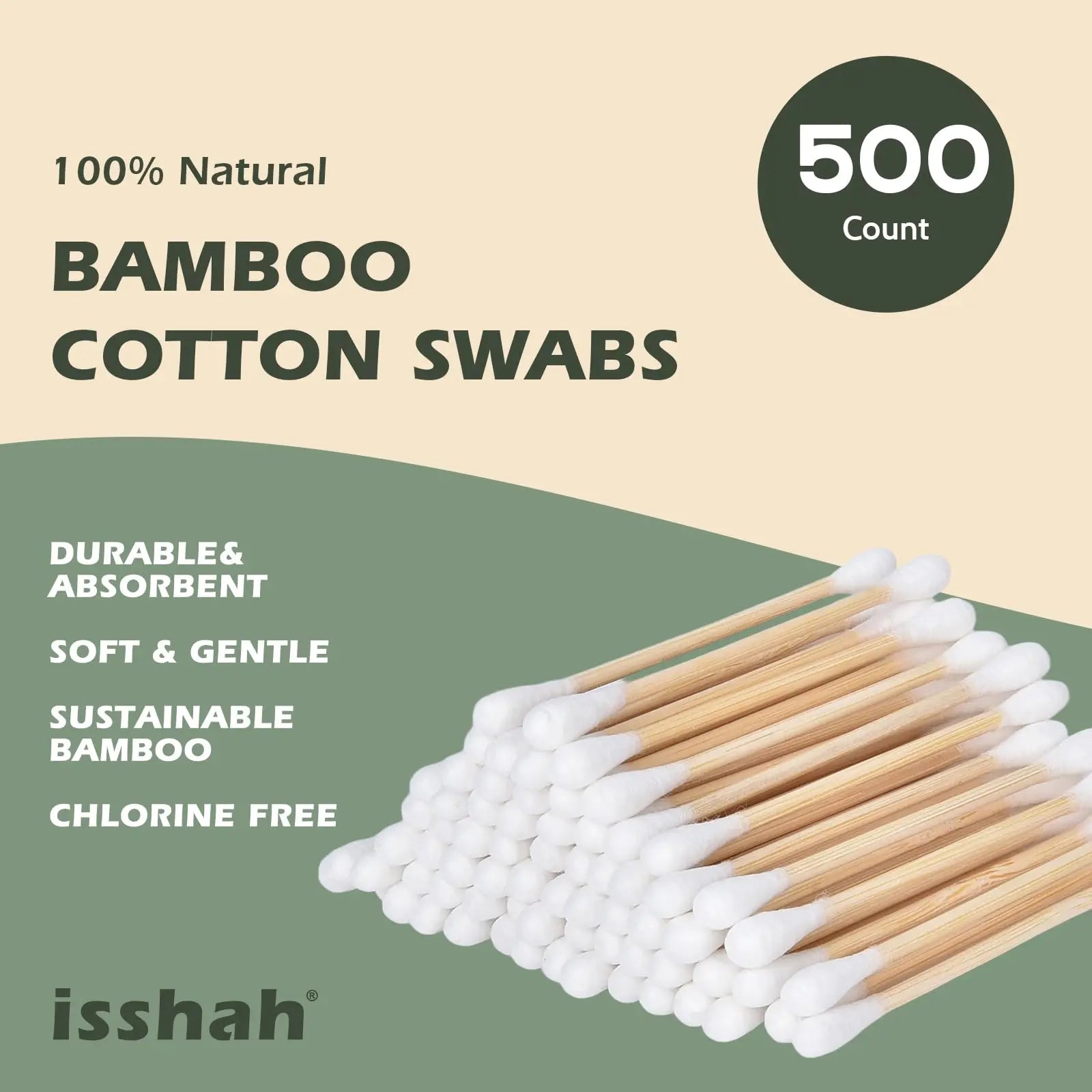 Bamboo Cotton Swabs - 500 Count - FSC Certified and PETA Approved, Eco Friendly Double Tips, Plastic Free Ear Sticks, All Natural 100% Biodegradable Organic Cotton buds by Isshah - Planet First Market