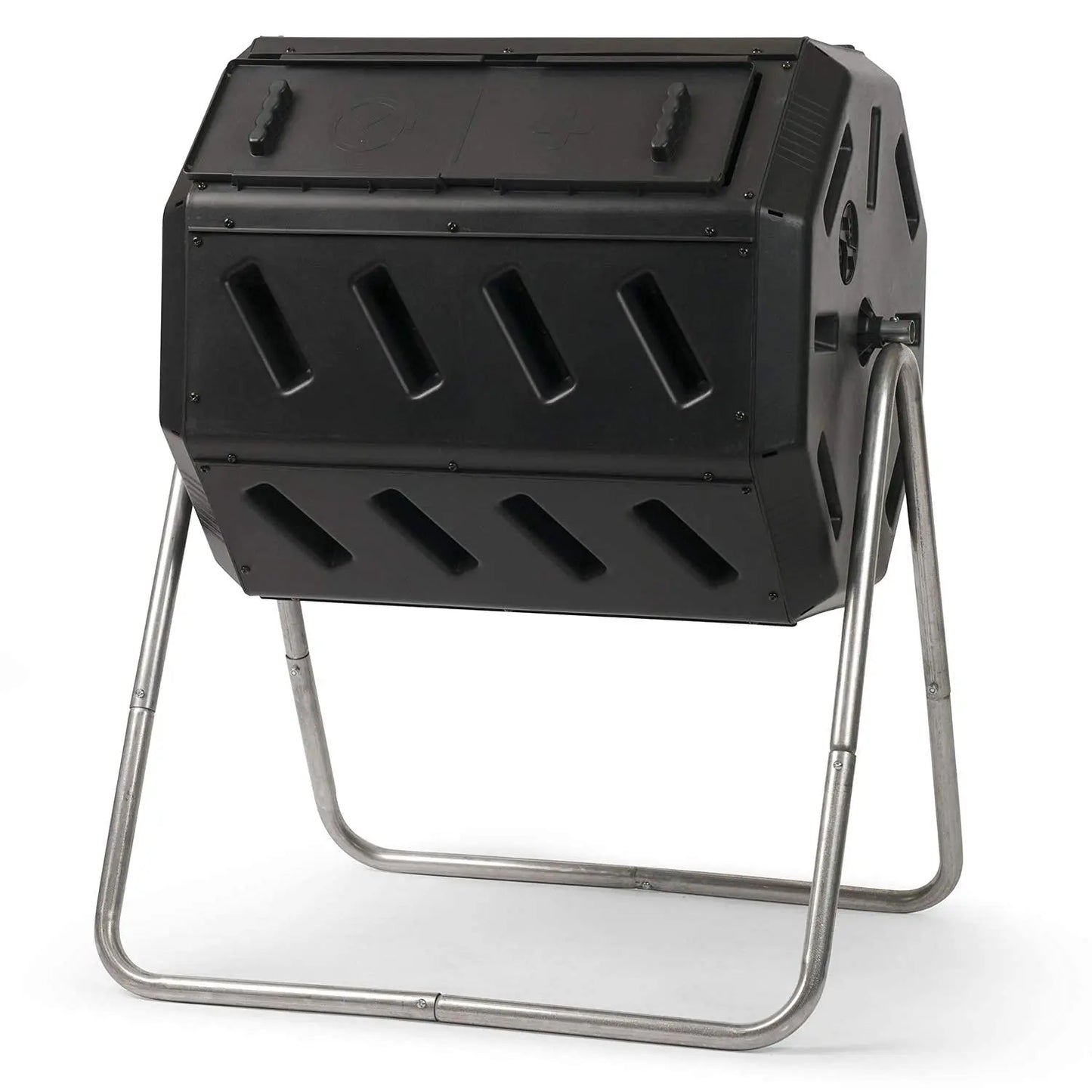 FCMP Outdoor IM4000 Dual Chamber Tumbling Composter Canadian-Made, 100% Recycled Resin - Outdoor Rotating Compost Tumbler Bin for Garden, Kitchen, and Yard Waste, Black (37 Gallon) - Planet First Market