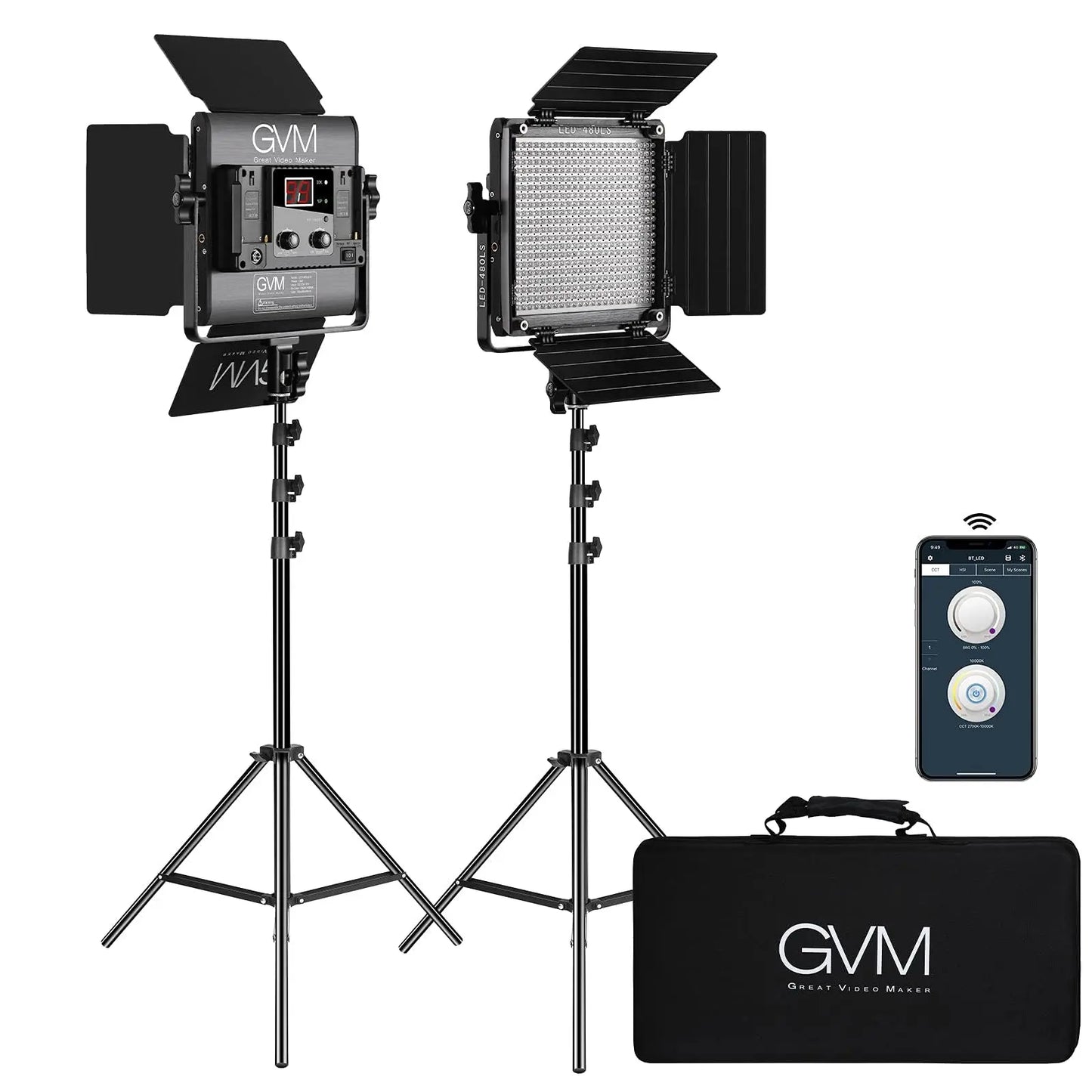 GVM 2 Pack LED Video Lighting Kits with APP Control, Bi-Color Variable 2300K~6800K with Digital Display Brightness of 10~100% for Video Photography, CRI97+ TLCI97 Led Video Light Panel +Barndoor - Planet First Market