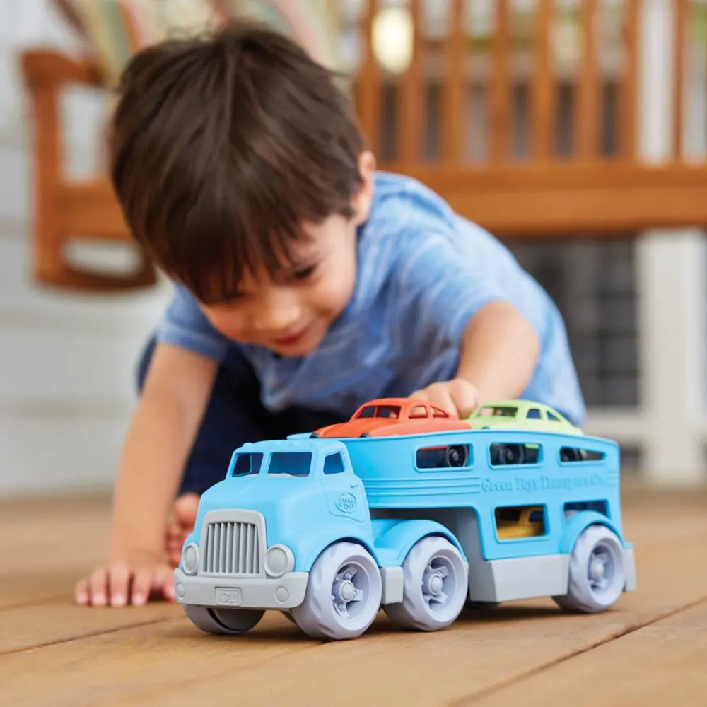 Green Toys Car Carrier, Blue - Pretend Play, Motor Skills, Kids Toy Vehicle. No BPA, phthalates, PVC. Dishwasher Safe, Recycled Plastic, Made in USA (4 Piece Set) Green Toys