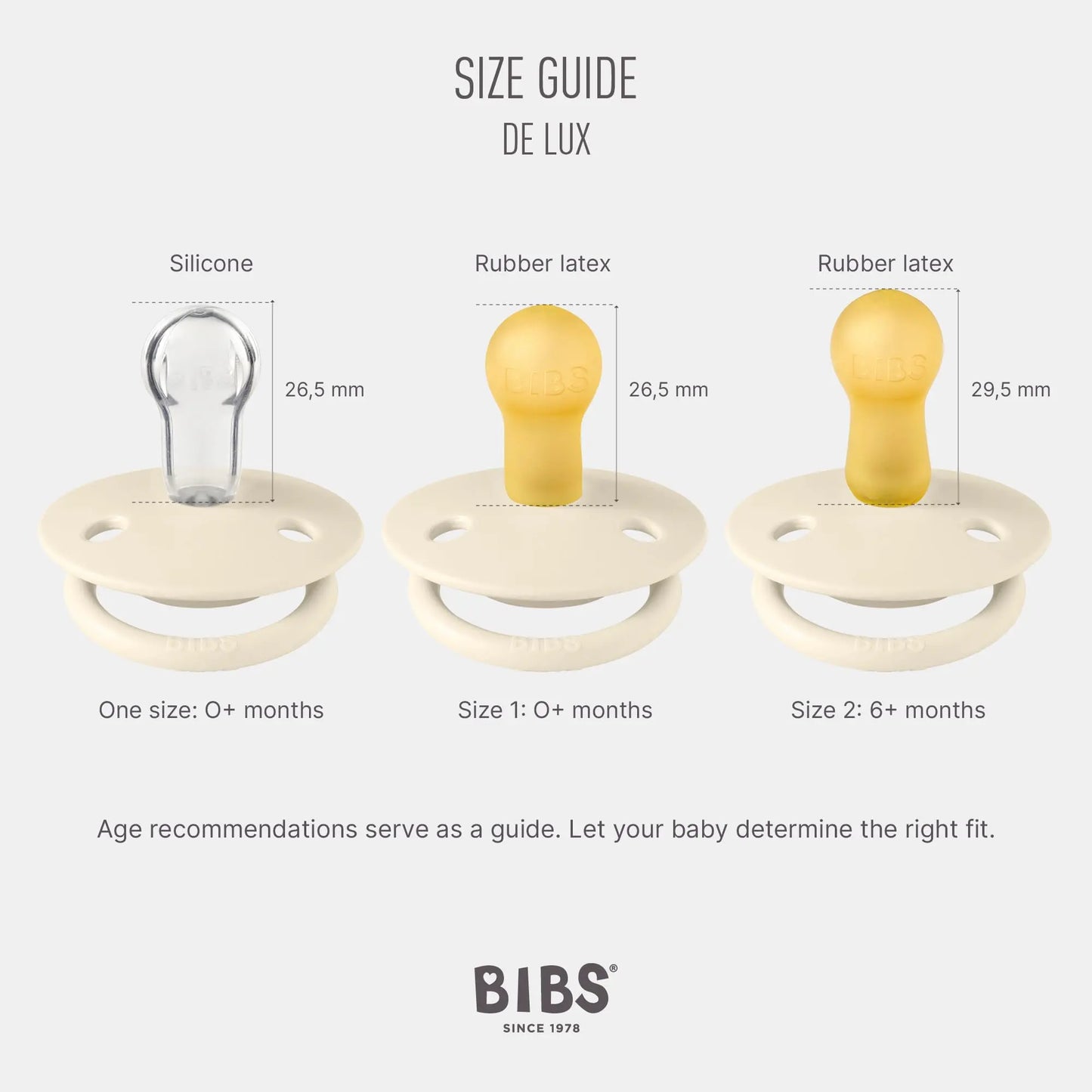 BIBS Pacifiers - De Lux Collection | BPA-Free Baby Pacifier | Made in Denmark | Set of 2 Ivory/Sage Color Premium Soothers | Size One Size - Planet First Market