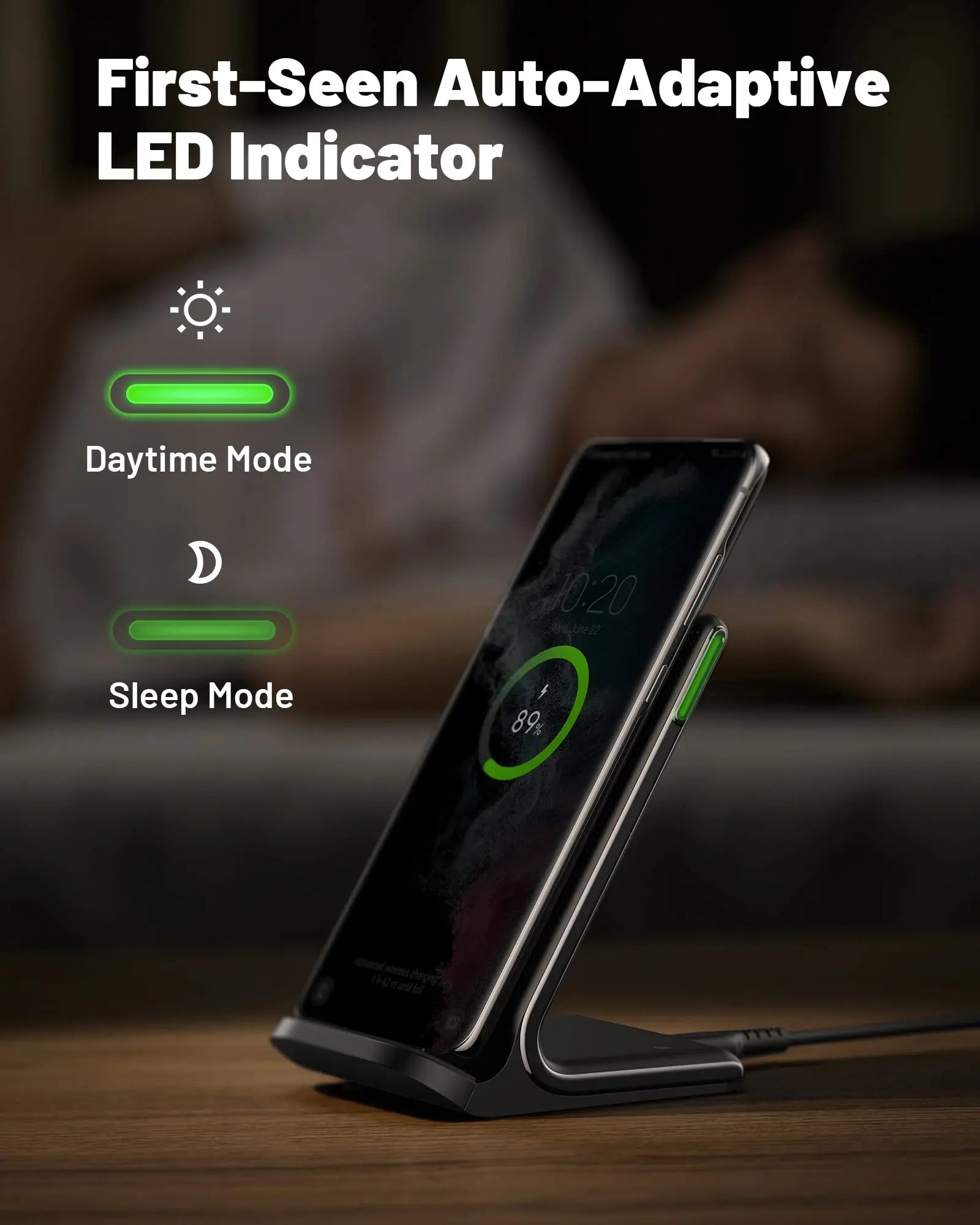 INIU Wireless Charger, 15W Fast Qi-Certified Wireless Charging Station with Sleep-Friendly Adaptive Light Compatible with iPhone 16 15 14 13 Pro XS 8 Plus Samsung Galaxy S23 S22 S21 Note 20 Google etc - Planet First Market