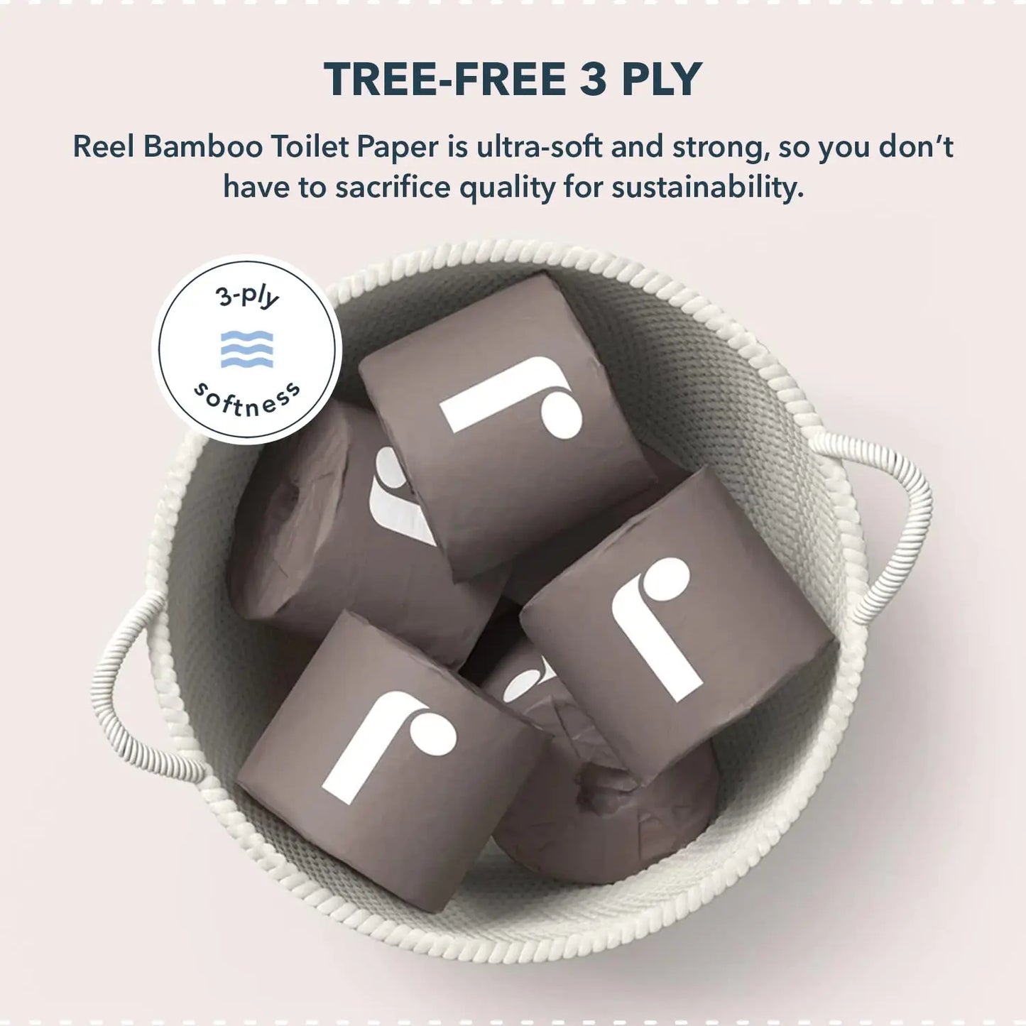 Reel Premium Toilet Paper - 24 Rolls of Toilet Paper - 3-Ply Made From Tree-Free - Zero Plastic Packaging, Septic Safe - Planet First Market