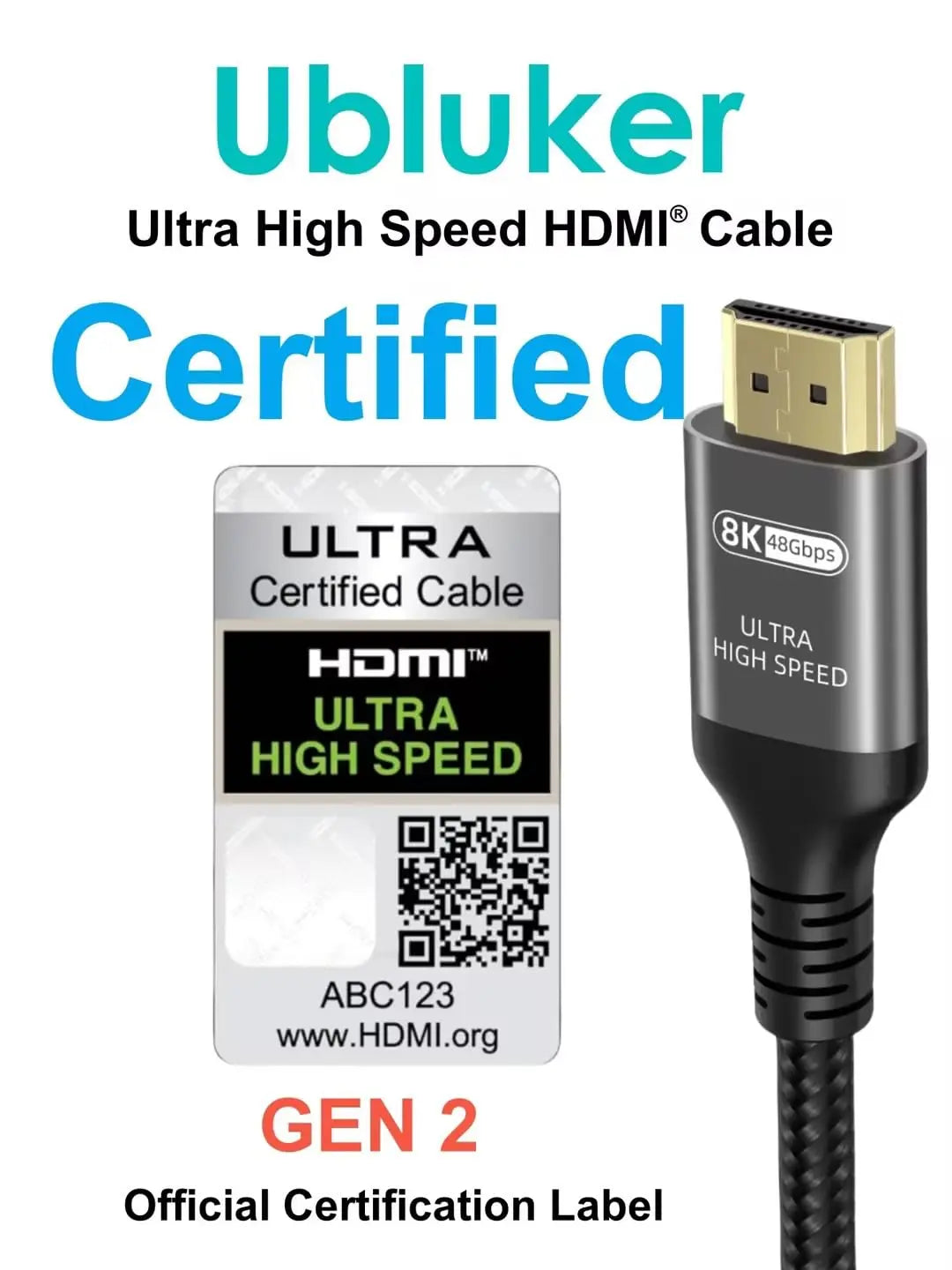 Ubluker 10K 8K 4K HDMI Cable 48Gbps 6.6 FT, Certified Ultra High Speed HDMI® Cable 4K 240Hz 144Hz 120Hz 8K60Hz 0.01ms HDR10+ eARC HDCP2.3 Netflix Roku TV PC Monitor Projector PS5 Xbox - Planet First Market