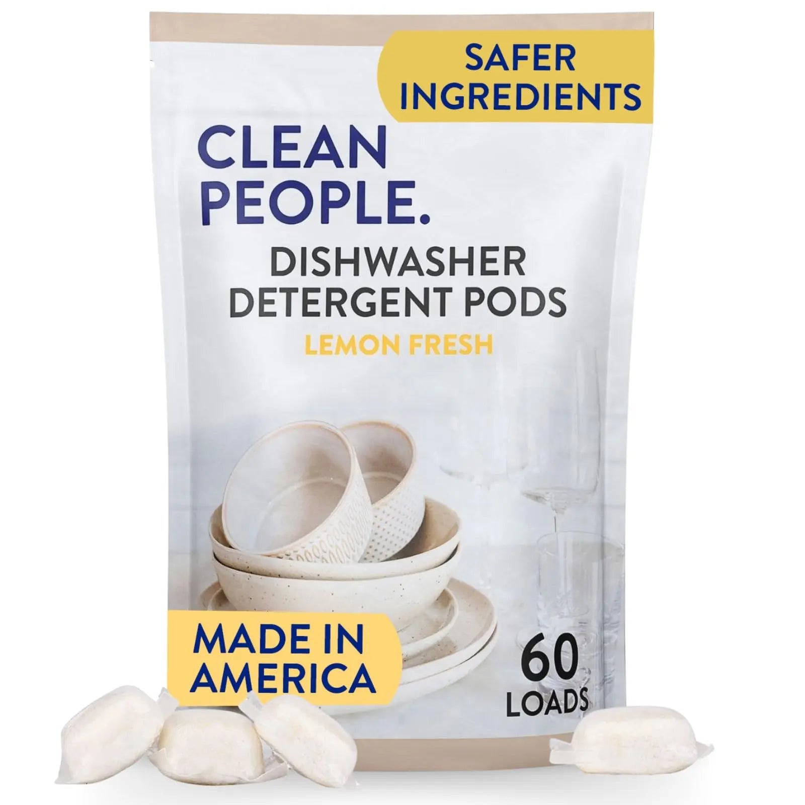 The Clean People Dishwasher Pods - Cuts Grease & Rinses Sparkling Clean - Residue-Free - Phosphate Free Dishwashing Pods - Lemon, 60 Pack THE CLEAN PEOPLE