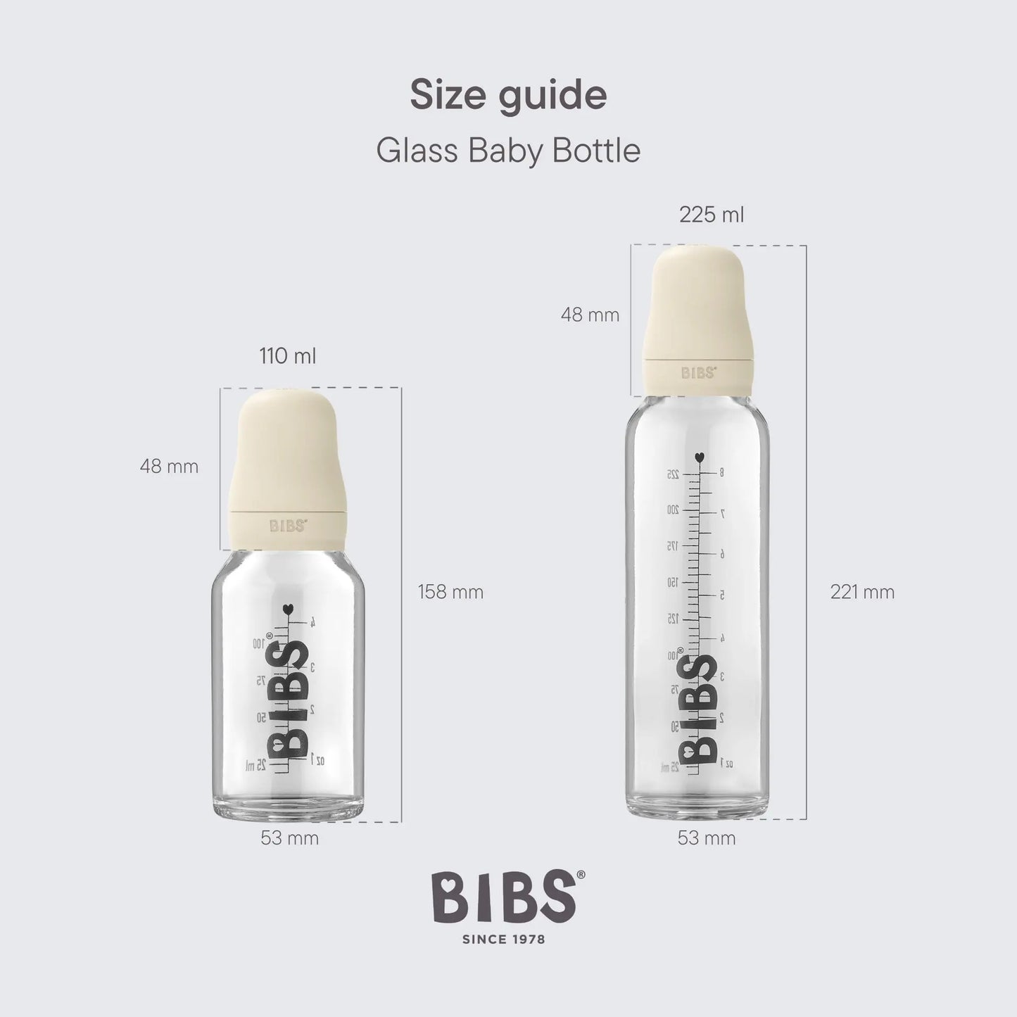 BIBS Baby Glass Bottle Complete Set 110 ml | BPA Free Natural Rubber | Made in Denmark | Ivory - Planet First Market