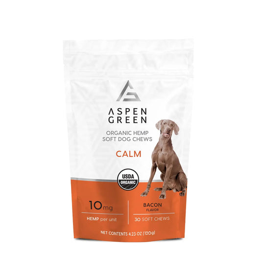 Aspen Green USDA Certified Organic Hemp Calming Chews for Dogs - Soft Dog Calming Treats May Support Dog Anxiety Relief (10mg Organic Hemp per 4g Chew - 30 Hemp Treats for Dogs per Bag) - Bacon Flavor Aspen Green