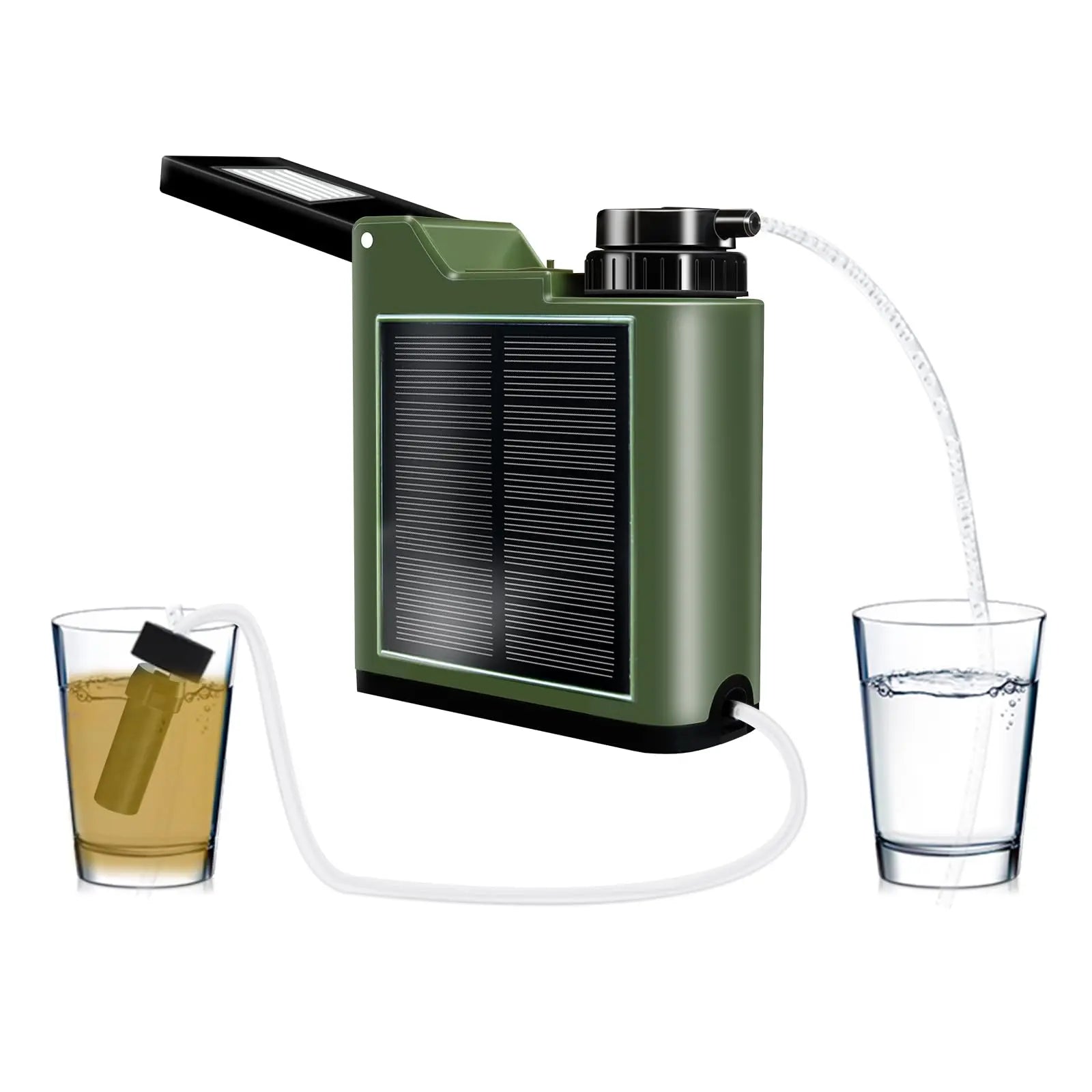 Solar Electric Water Purfier Survival w/ 3W Light, Portable Electric Water Filter Camping Backpacking Hiking Travel Emergency, Water Filtration System Survival, Water Purification Tablets Alternative - Planet First Market