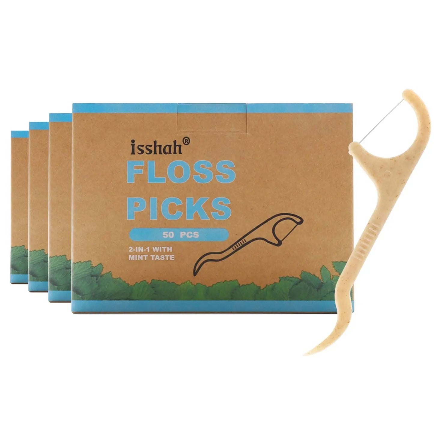 Natural Dental Floss Picks - 200 Count - PETA Approved, BPA Free, Vegan, Sustainable, Eco Friendly, Natural Dental Flossers by Isshah (Mint) Isshah