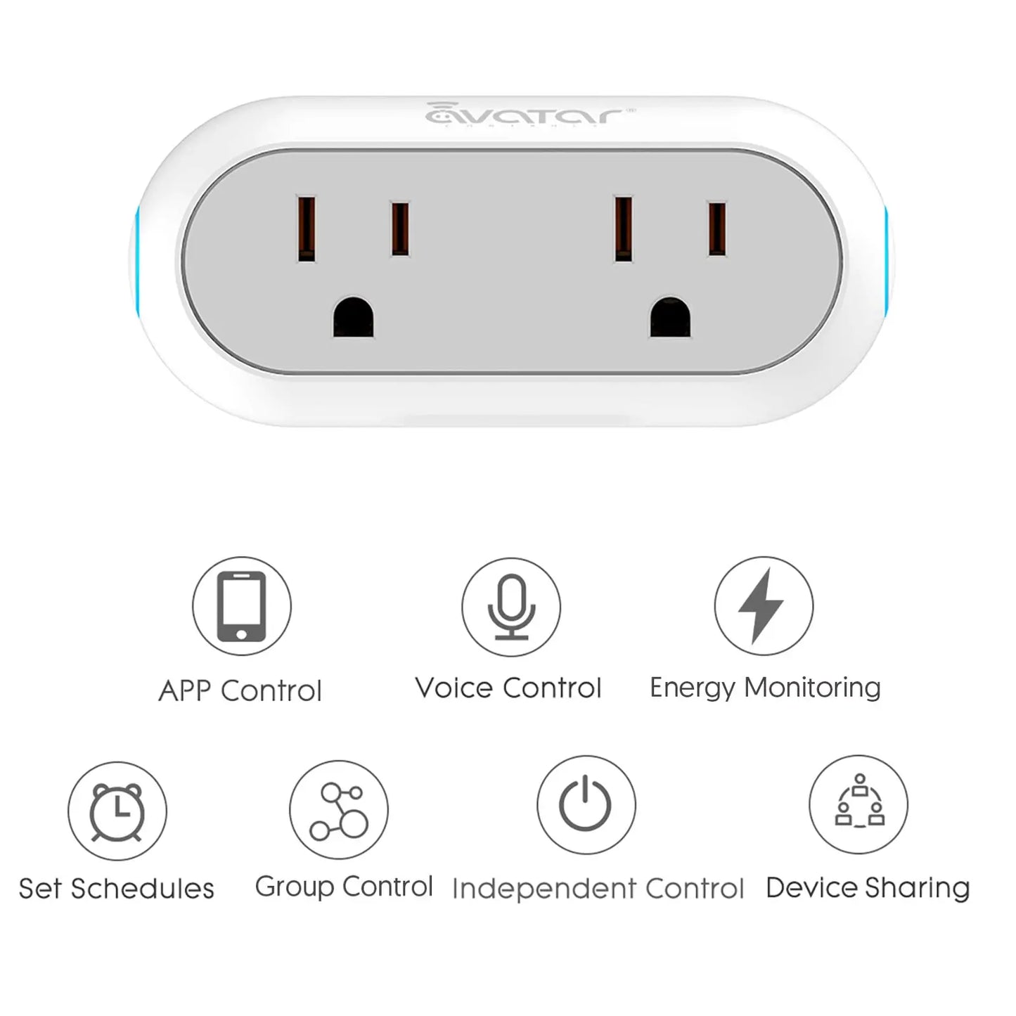 Energy Monitoring Dual Socket Smart Plugs That Work with Alexa Google Home Siri, Wireless 2.4G WiFi Outlet Controlled by Smart Life Tuya Smartthings, 10A Mini Socket Enchufe Inteligente with Timer Avatar Controls