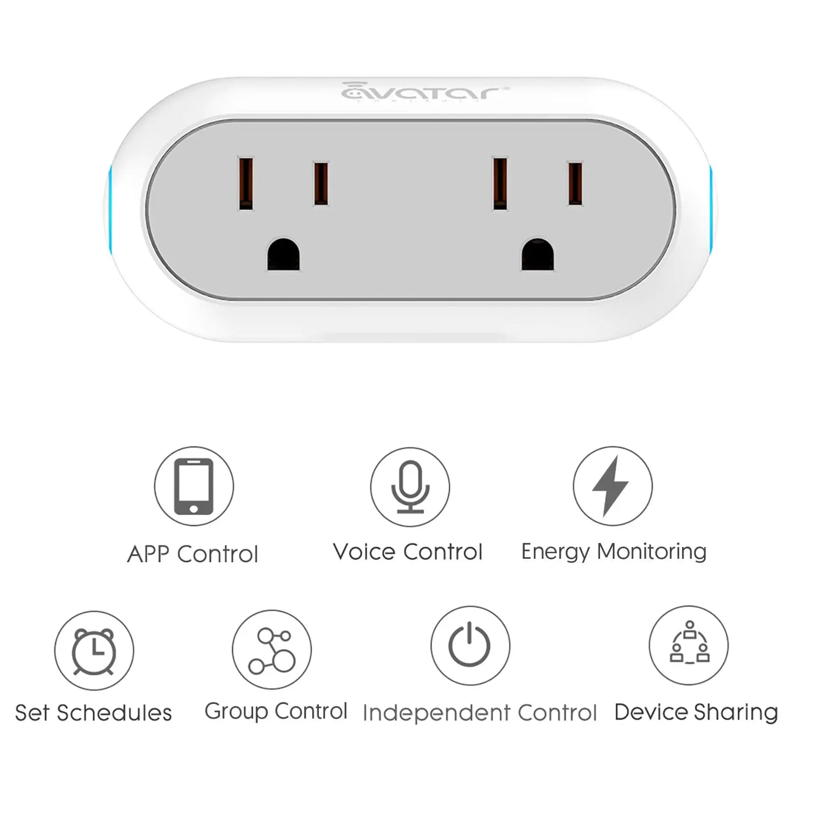 Energy Monitoring Dual Socket Smart Plugs That Work with Alexa Google Home Siri, Wireless 2.4G WiFi Outlet Controlled by Smart Life Tuya Smartthings, 10A Mini Socket Enchufe Inteligente with Timer Avatar Controls