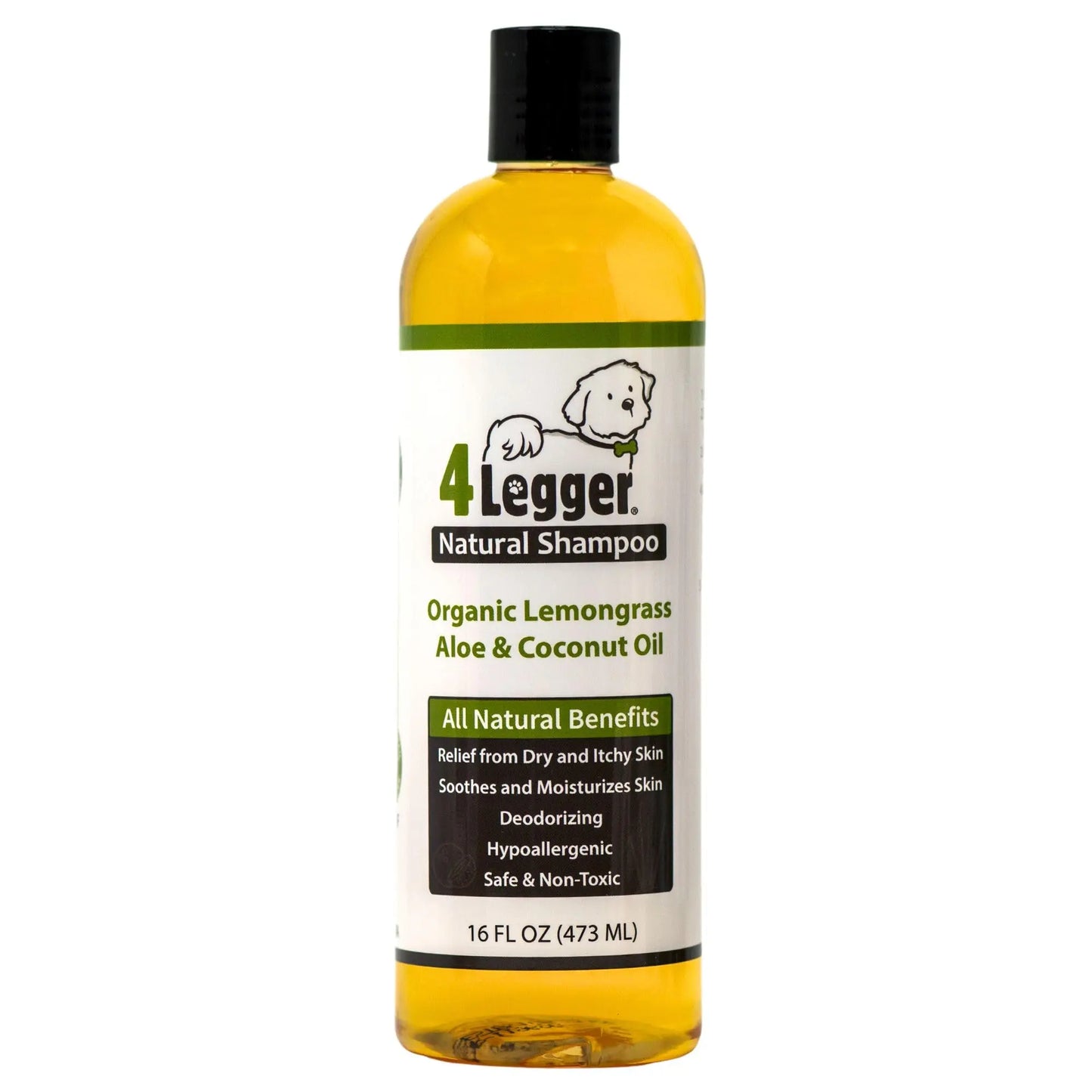 4-Legger Certified Organic Dog Shampoo - All Natural and Hypoallergenic with Aloe and Lemongrass, Soothing for Normal, Dry, Itchy or Allergy Sensitive Skin - Biodegradable - Made in USA - 16 oz 4Legger