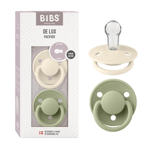 BIBS Pacifiers - De Lux Collection | BPA-Free Baby Pacifier | Made in Denmark | Set of 2 Ivory/Sage Color Premium Soothers | Size One Size - Planet First Market