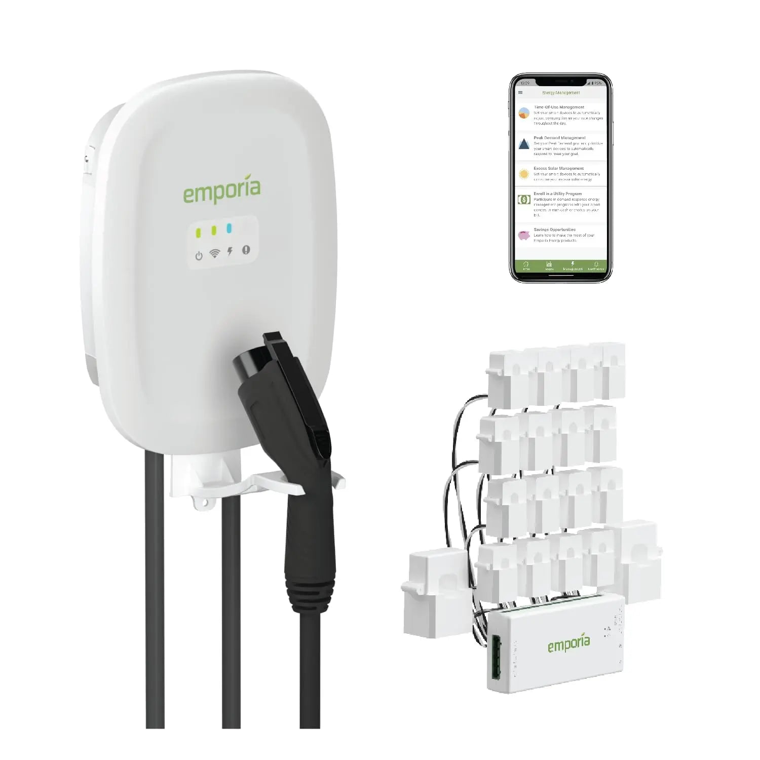 Smart 48 Amp Level 2 EV Charger with Home Energy Management System, Smart Home Energy Monitor with 16 Circuit Level Sensors EMPORIA