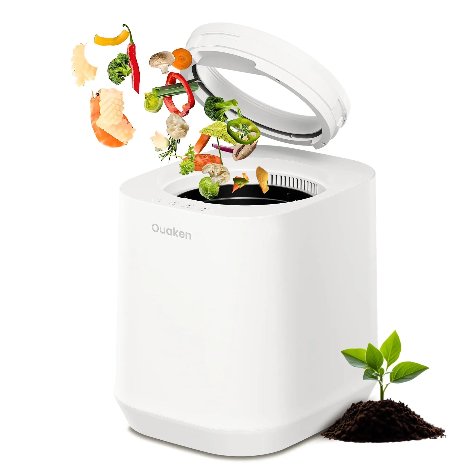 Ouaken Electric Composter for Kitchen, 4L Smart Countertop Compost Bin, Odorless | Low Noise | Auto-Cleaning | Turn Food Waste into Fertilizer Within 3 Hrs, Indoor Food Recycler Compost Machine, White - Planet First Market