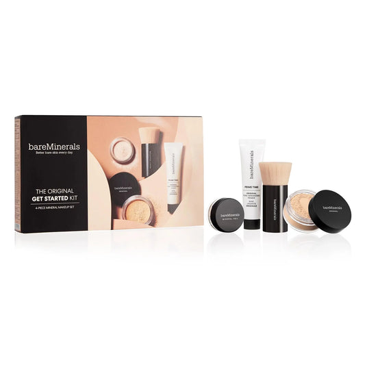 bareMinerals Original Get Started Kit, 4 Piece Mini Mineral Makeup Includes Original Loose Foundation, Face Primer, Setting Powder, Brush, Travel Sizes, Must-Have Kit, Vegan bareMinerals