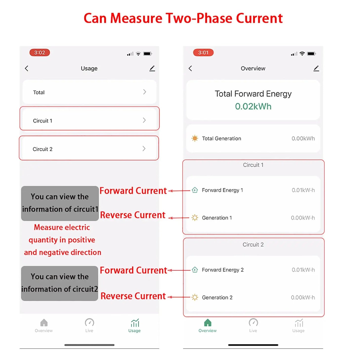 AC110V 220V 80A Tuya App Smart Two-Way Bilateral WiFi Energy Meter with 2PCS 80A CT Current Transformers Clamps Sensors KWh Power Eenrgy Electricity Consumption Monitor Meter Voltmeter Ammeter EARUMZDQ