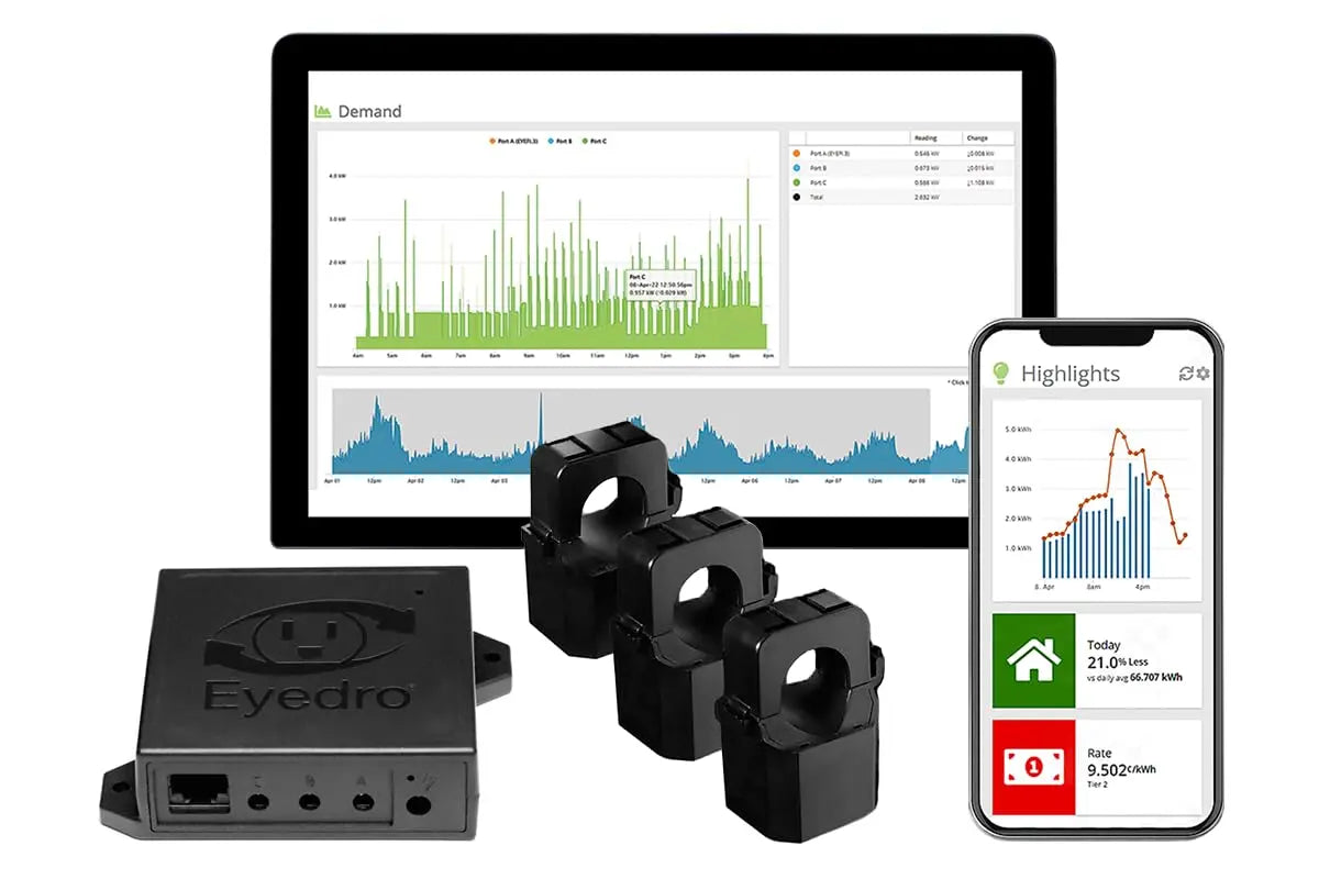 Eyedro Business 3-Phase Energy & Solar Monitor - Net Metering - High-Resolution Electricity Usage Data via My.Eyedro.com -No Fee - Alerts - Reports - Real-time Energy Costs - E5B-EW-E3 (Ethernet/WiFi) Eyedro