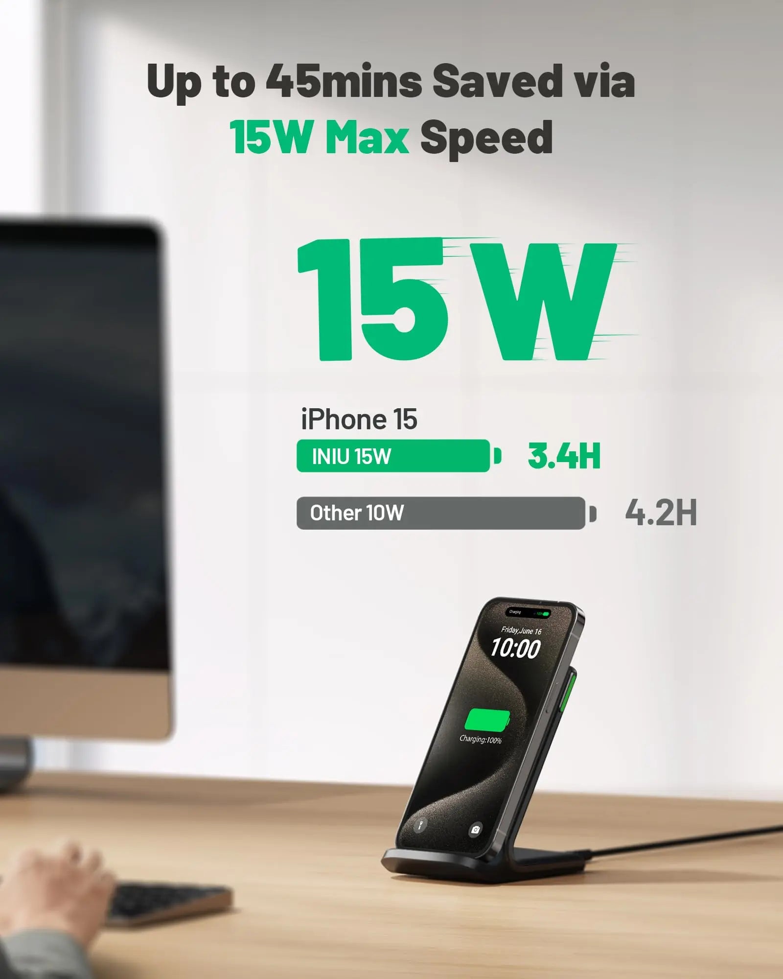 INIU Wireless Charger, 15W Fast Qi-Certified Wireless Charging Station with Sleep-Friendly Adaptive Light Compatible with iPhone 16 15 14 13 Pro XS 8 Plus Samsung Galaxy S23 S22 S21 Note 20 Google etc - Planet First Market