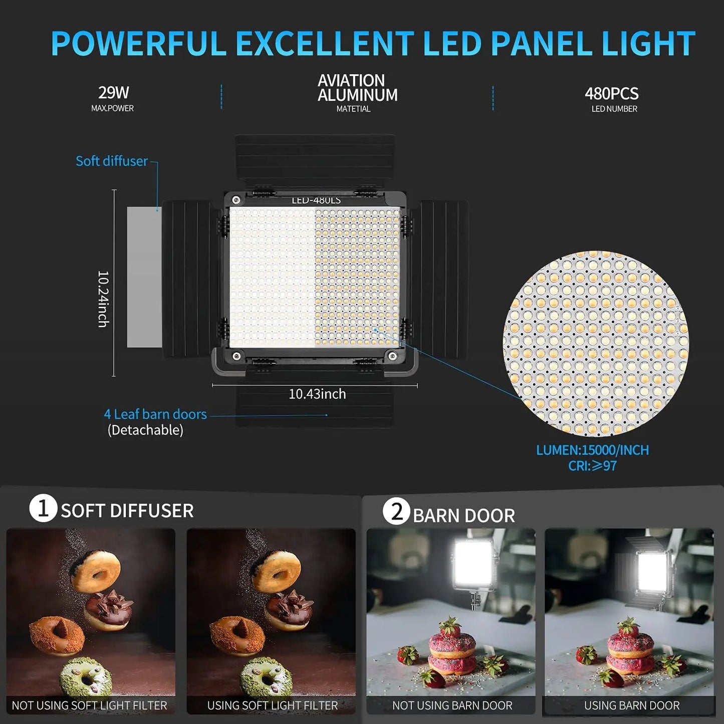 GVM 2 Pack LED Video Lighting Kits with APP Control, Bi-Color Variable 2300K~6800K with Digital Display Brightness of 10~100% for Video Photography, CRI97+ TLCI97 Led Video Light Panel +Barndoor - Planet First Market