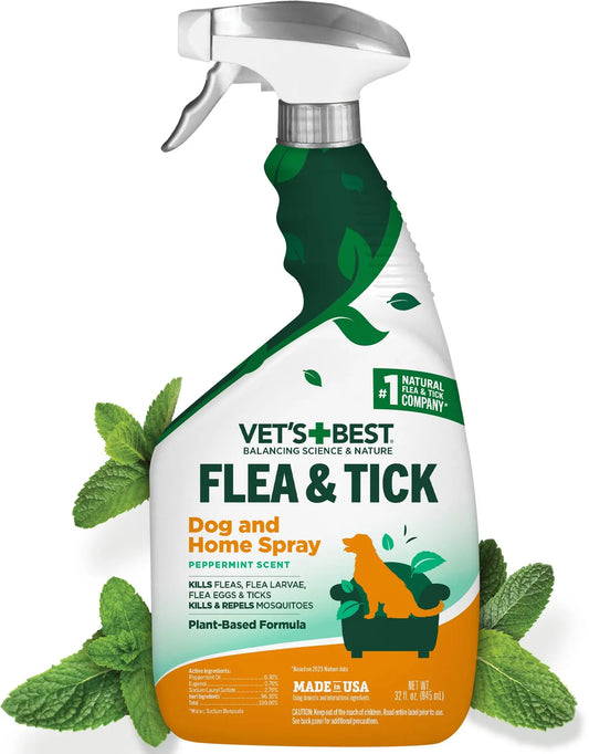 Vet's Best Flea and Tick Home Spray - Dog Flea and Tick Treatment for Home - Plant-Based Formula - Certified Natural Oils,Green - 32 oz Vet's Best