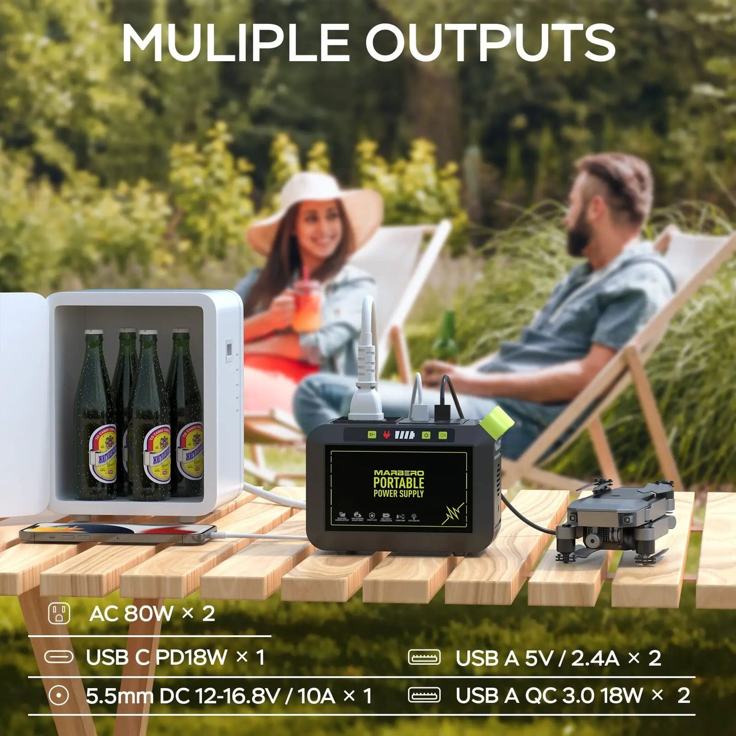 MARBERO Portable Power Station 88Wh Camping Lithium Battery Solar Generator Fast Charging with AC Outlet 120W Peak Power Bank(Solar Panel Optional) for Home Backup Outdoor Emergency RV Van Hunting - Planet First Market