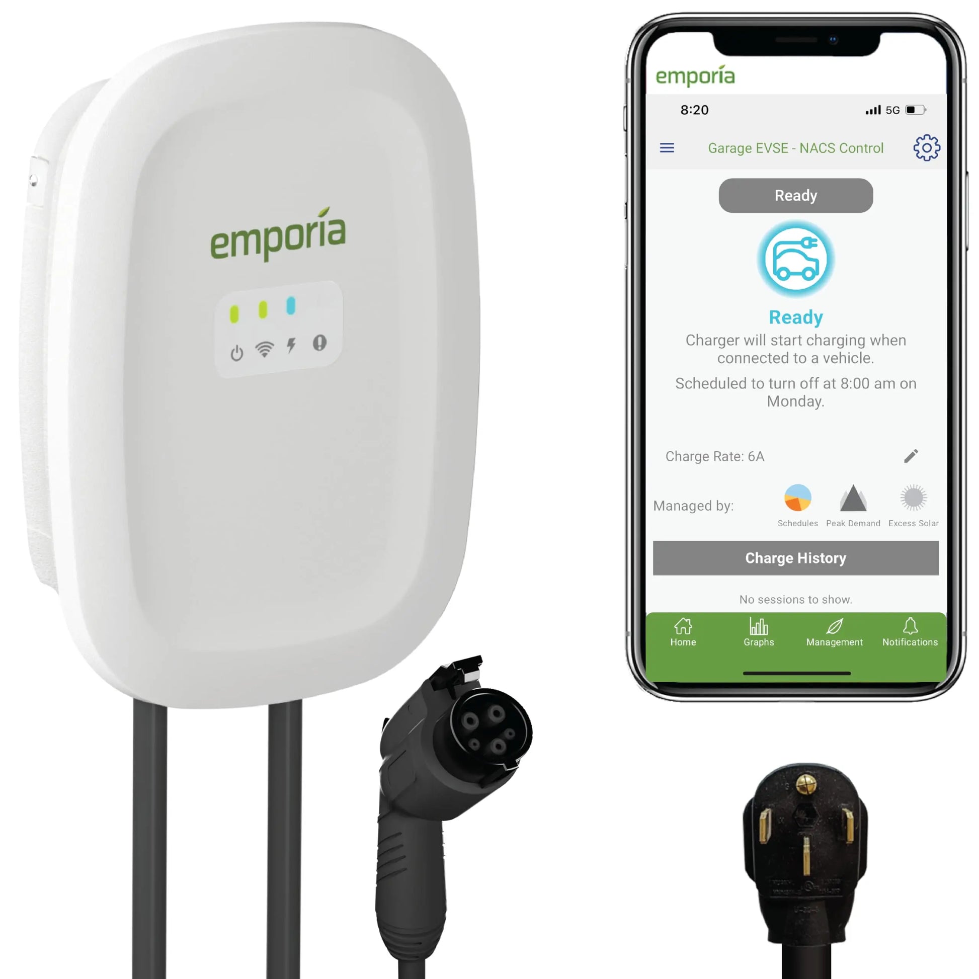 EMPORIA Level 2 EV Charger - NEMA 14-50 EVSE w/ J1772 Charger - 48 amp EV Charger Level 2, 240v WiFi Enabled Electric Vehicle Charging Station, 24ft Electric Car Charger Cable, White - Planet First Market