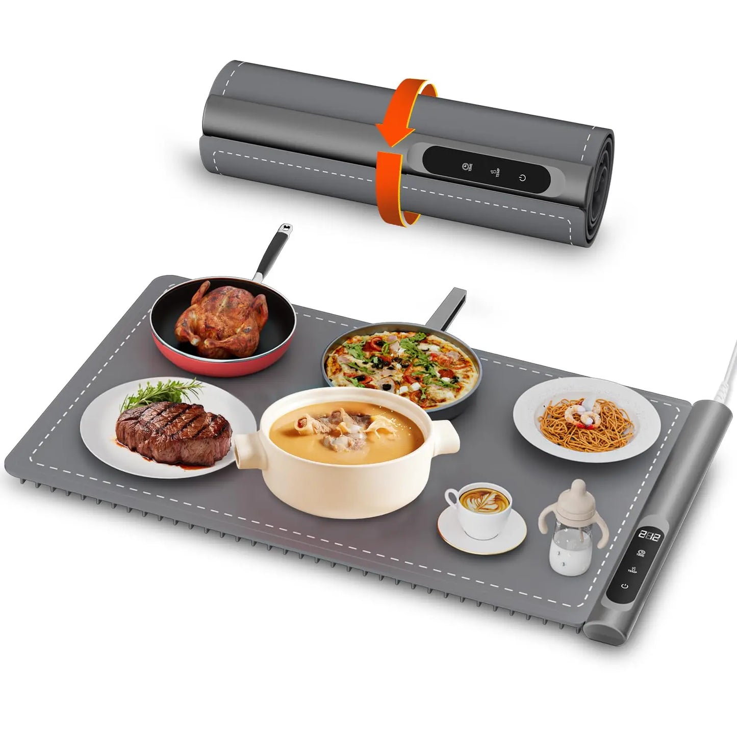 Newise Warming Mat for Food, Graphene Full Surface Heating-Electric Warming Tray with 6 Temperature Settings and Timing Function, Portable Food Warmers for Parties Gatherings, Gray - Planet First Market