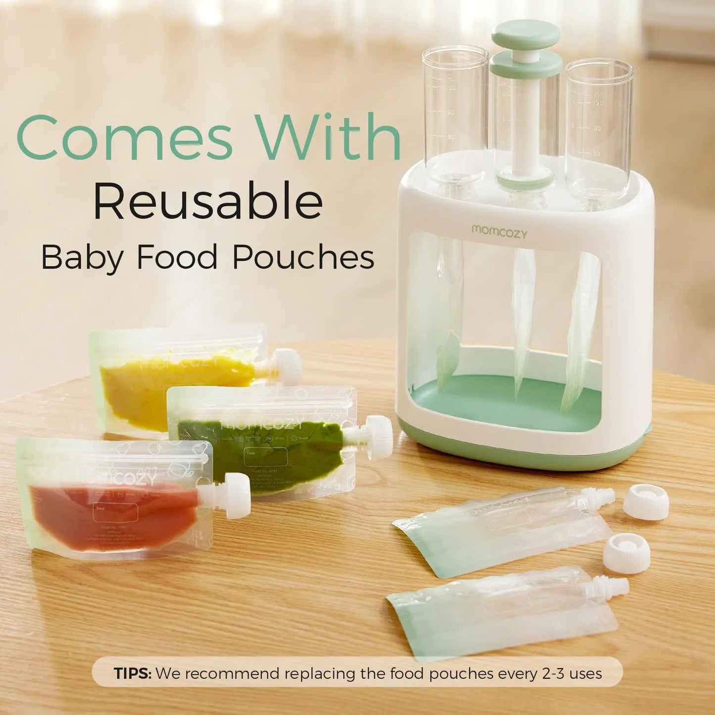 Momcozy Baby Food Maker for Puree Food Storage, Precise Capacity Squeeze Station, Save Time & Efficient, No Food Splashing, Baby Essentials, with 5pcs Reusable Portable Food Storage Bags for Outdoor - Planet First Market