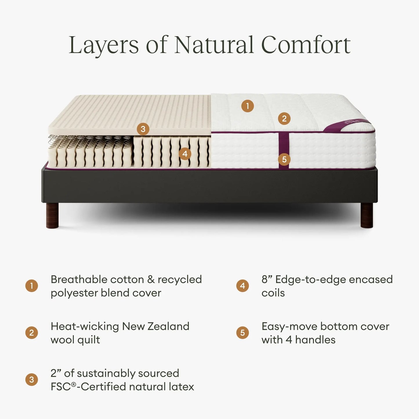 AWARA Natural Hybrid Queen Mattress 10 Inch - Certified Natural Latex - Sustainable New Zealand Wool - Steel Springs - 365-Night Trial, White - Planet First Market