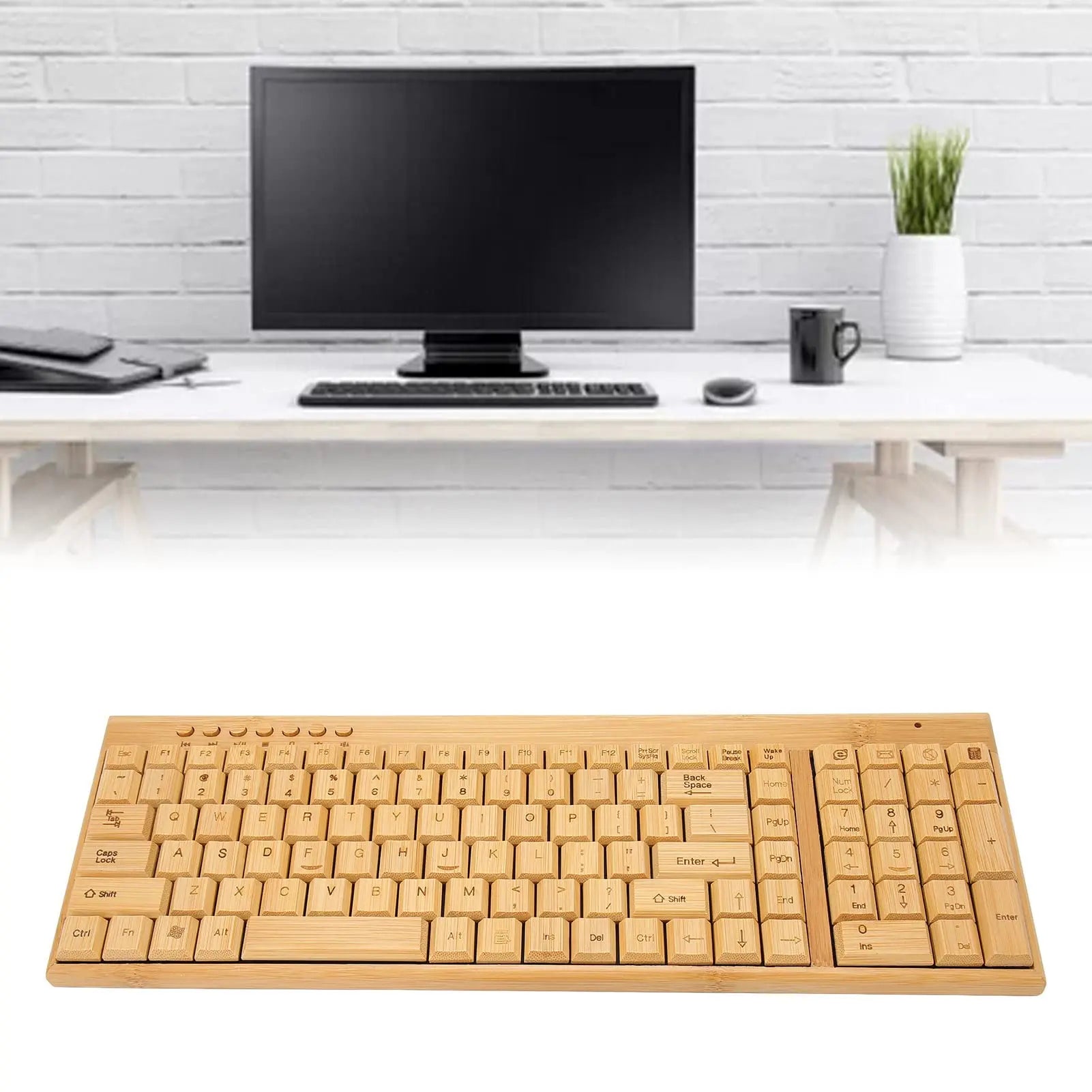 PenRux Keyboard and Mouse, Bamboo Wood Full Sized Keyboard, Unique Compact Mouse, 2.4 GHz USB Receiver for Windows, Laptop Computer, PC Desktop, Plug and Play (Keyboard) - Planet First Market