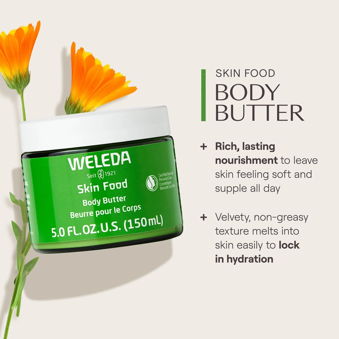 Weleda Skin Food Body Butter 5 Fluid Ounce, Sustainable Glass Jar, Plant Rich Hydrating Moisturizer with Shea and Cocoa Butter, Sweet Almond Oil and Pansy Weleda