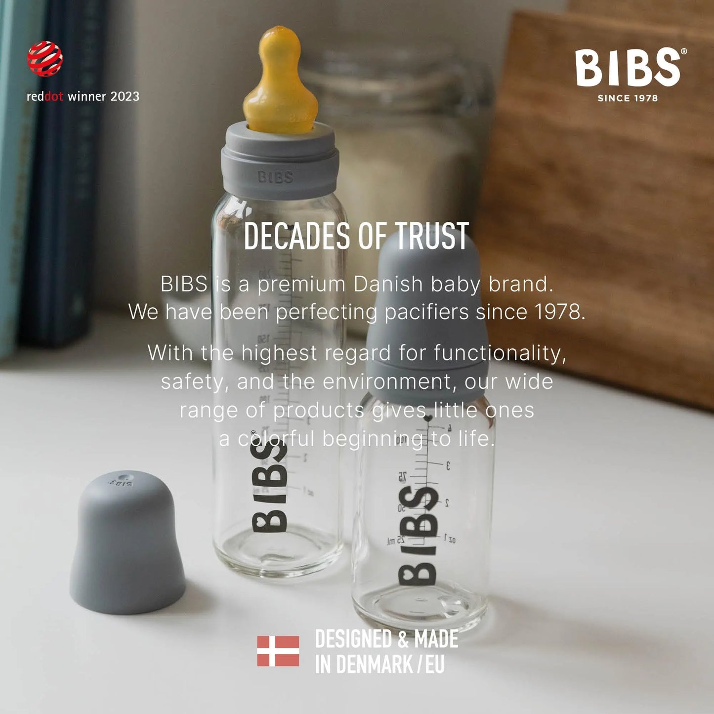 BIBS Baby Glass Bottle Complete Set 110 ml | BPA Free Natural Rubber | Made in Denmark | Ivory - Planet First Market