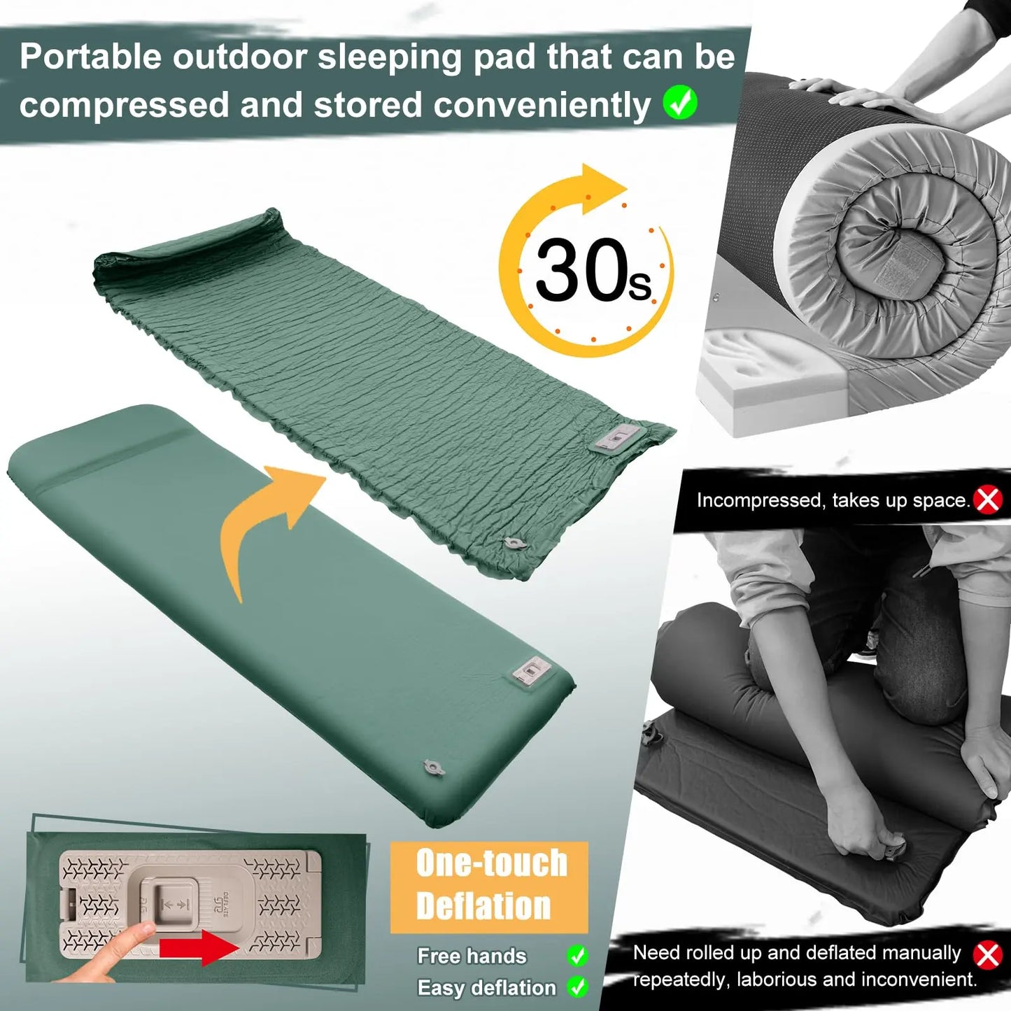 Self Inflating Sleeping Pad with Electric Pump, 3.14" Ultra-Thick Memory Foam Sleeping Mats for Camping,Easy Inflate&Deflate,9.5 R-Value Insulated Camping Mattress Pad with Pillow for Car Travel Tent NYECHTO