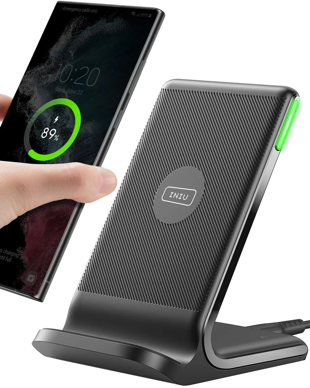 INIU Wireless Charger, 15W Fast Qi-Certified Wireless Charging Station with Sleep-Friendly Adaptive Light Compatible with iPhone 16 15 14 13 Pro XS 8 Plus Samsung Galaxy S23 S22 S21 Note 20 Google etc - Planet First Market