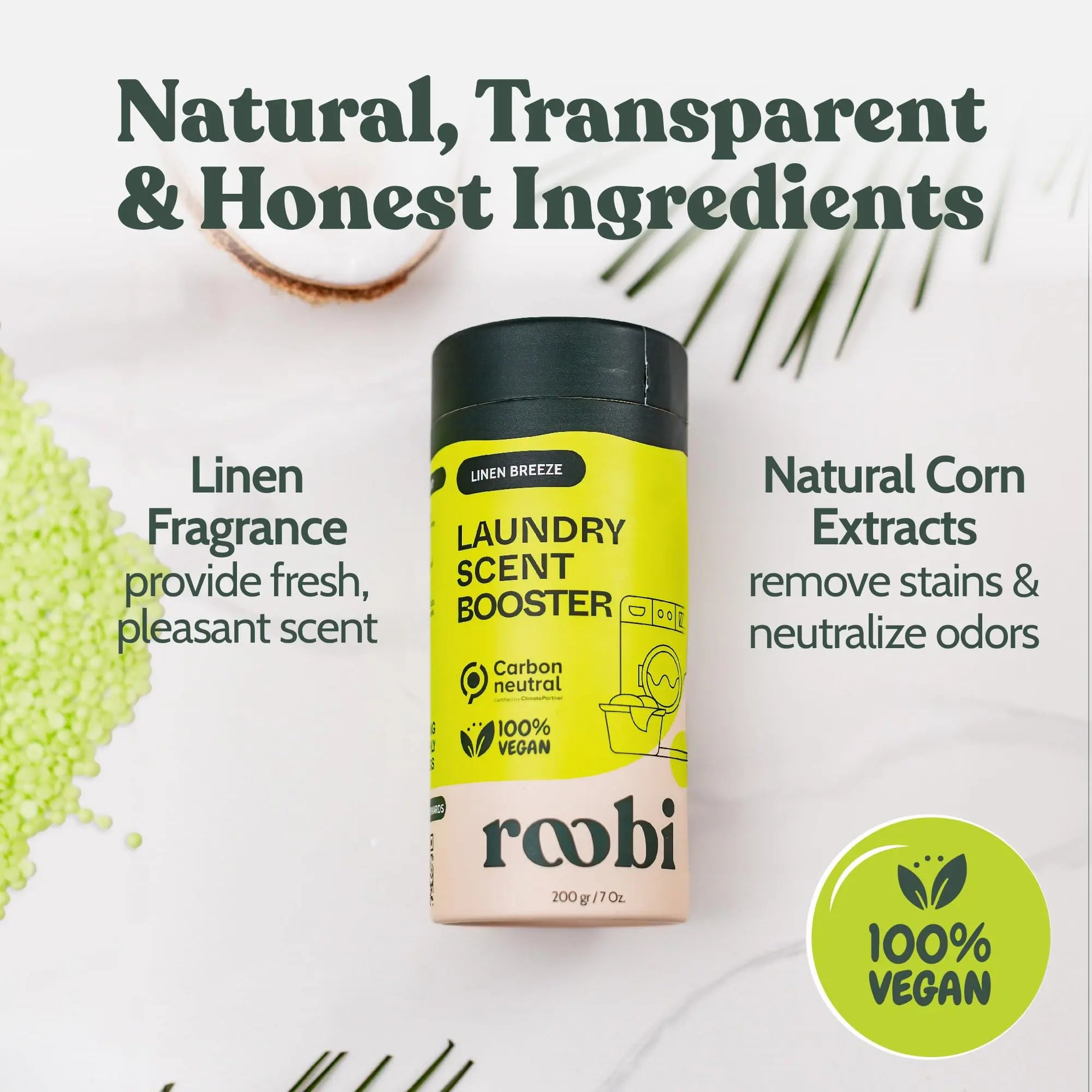 Roobi Sustainable Laundry Scent Booster Beads. Linen Breeze Fragrance Laundry Beads. Up to 20 Washing Cycles. Carbon Neutral, 100% Vegan. - Planet First Market